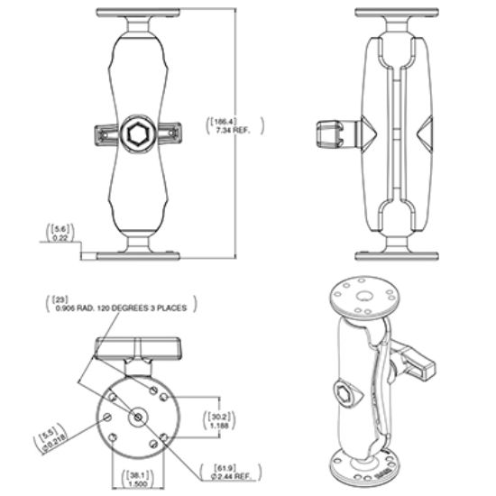 RAM® Universal Double Ball Mount with Two Round Plates