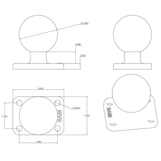 RAM® Ball Base with 1" x 1.5" 4-Hole Pattern