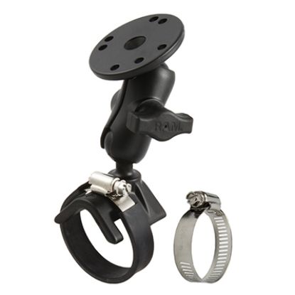 RAM® Double Ball Strap Hose Clamp Mount with Round Plate
