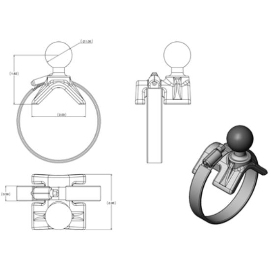 RAM® Double Ball Strap Hose Clamp Mount with Round Plate