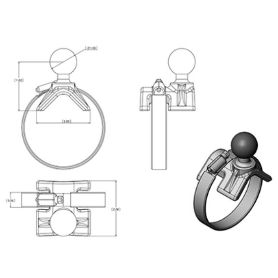 RAM® Double Ball Large Strap Hose Clamp Mount with AMPS Plate