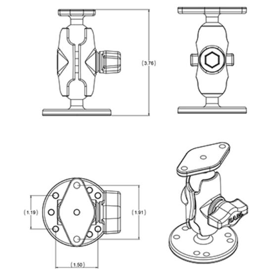 RAM® Universal Drill-Down Double Ball Mount with Diamond 2-Hole Plate