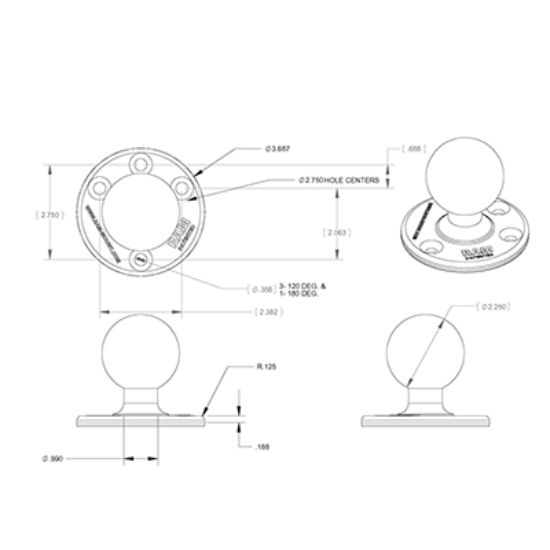 RAM® Large Round Plate with Ball & Steel Reinforced Bolt